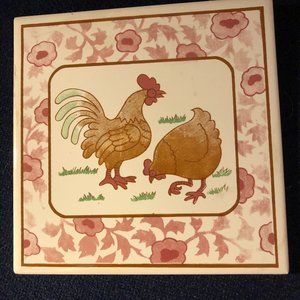 Trivet/Tile Rooster Hen Ceramic Porcelain 6" square